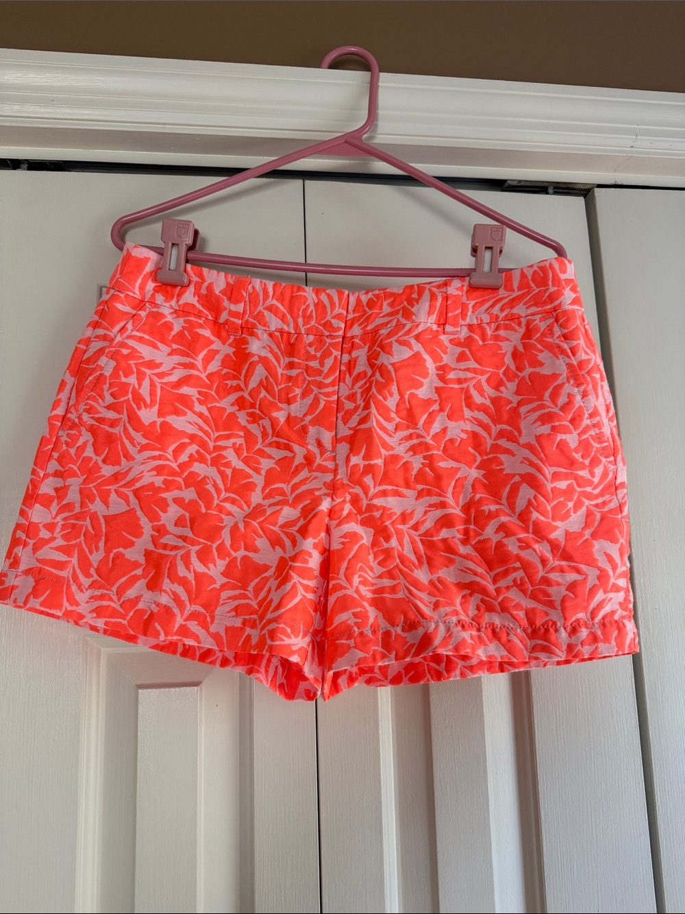 LOFT Vibrant Coral Leaf-Print Shorts